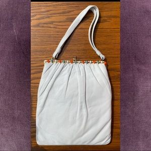 Vintage White Leather Ingber & Co Purse with Beaded Trim